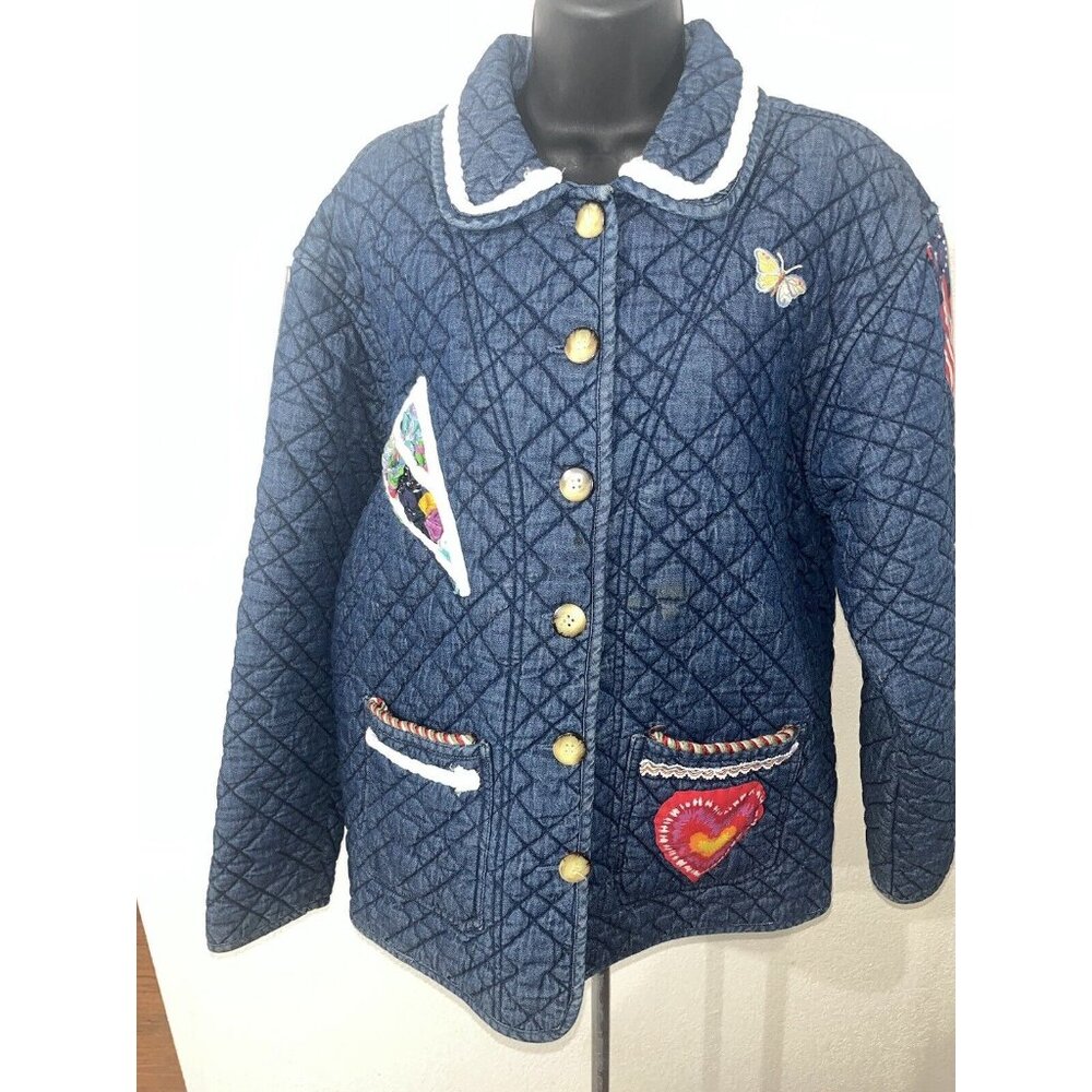 Keren Karen Hart Quilted Jacket women medium Appliqué Patriotic Lined